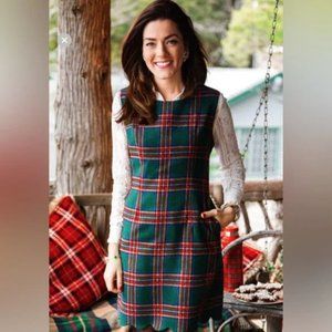 KJP Green Plaid Scalloped Hem Shift Christmas Wrapper Dress, Size 2